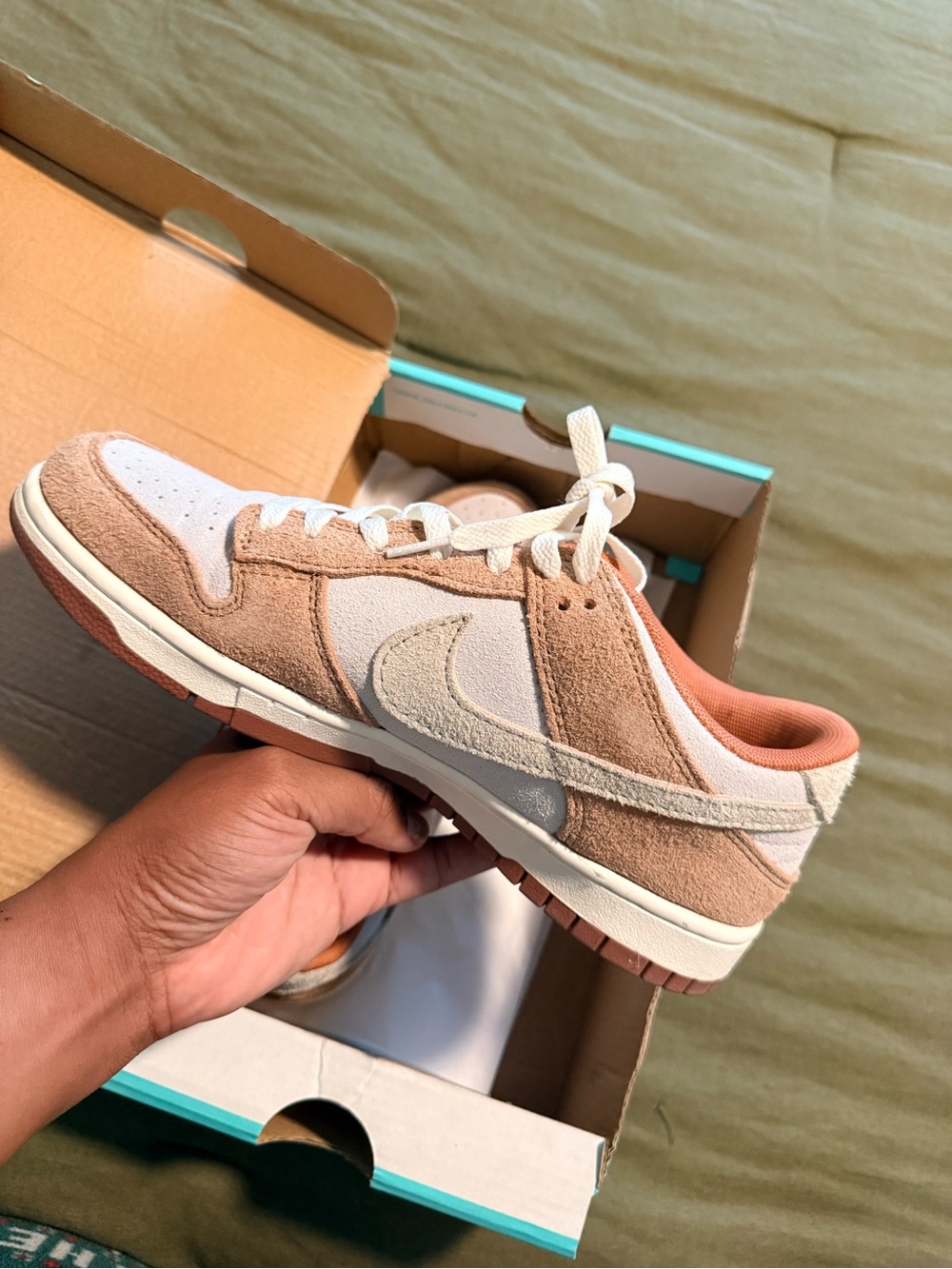 Nike Women’s Tan and Cream Suede Low-Top Sneakers with Coral Lining